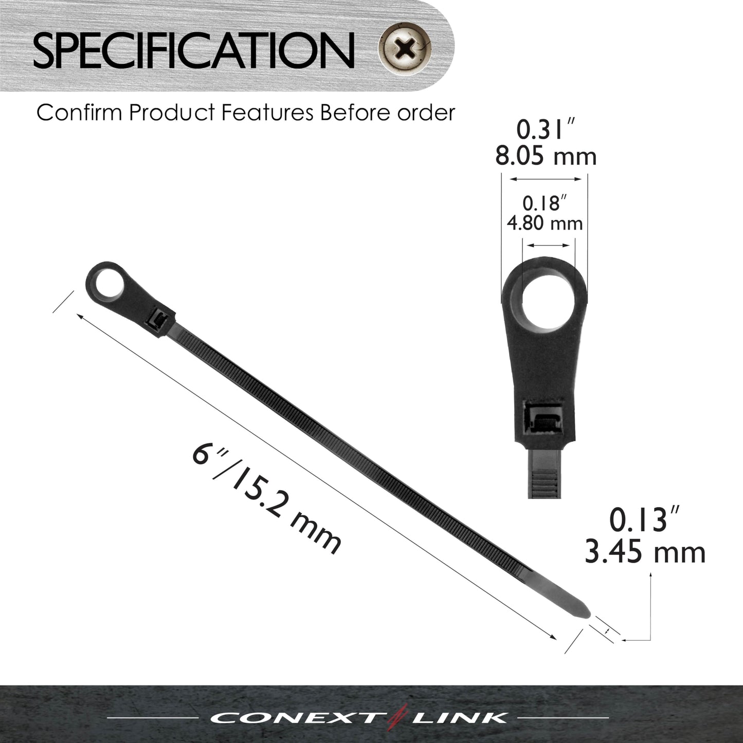 100 Nylon Cable Wire Zip Ties Mounting Hole Nail Screw 40 LBS 6" Inch Black