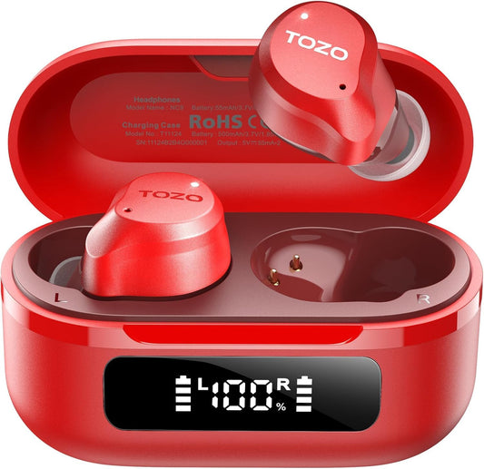 TOZO NC9 Hybrid Active Noise Cancelling Wireless Earbuds, 6 Mics ENC Clear Call, IPX8 Waterproof, in Ear Bluetooth 5.3 Headphones Stereo Bass Ear Buds