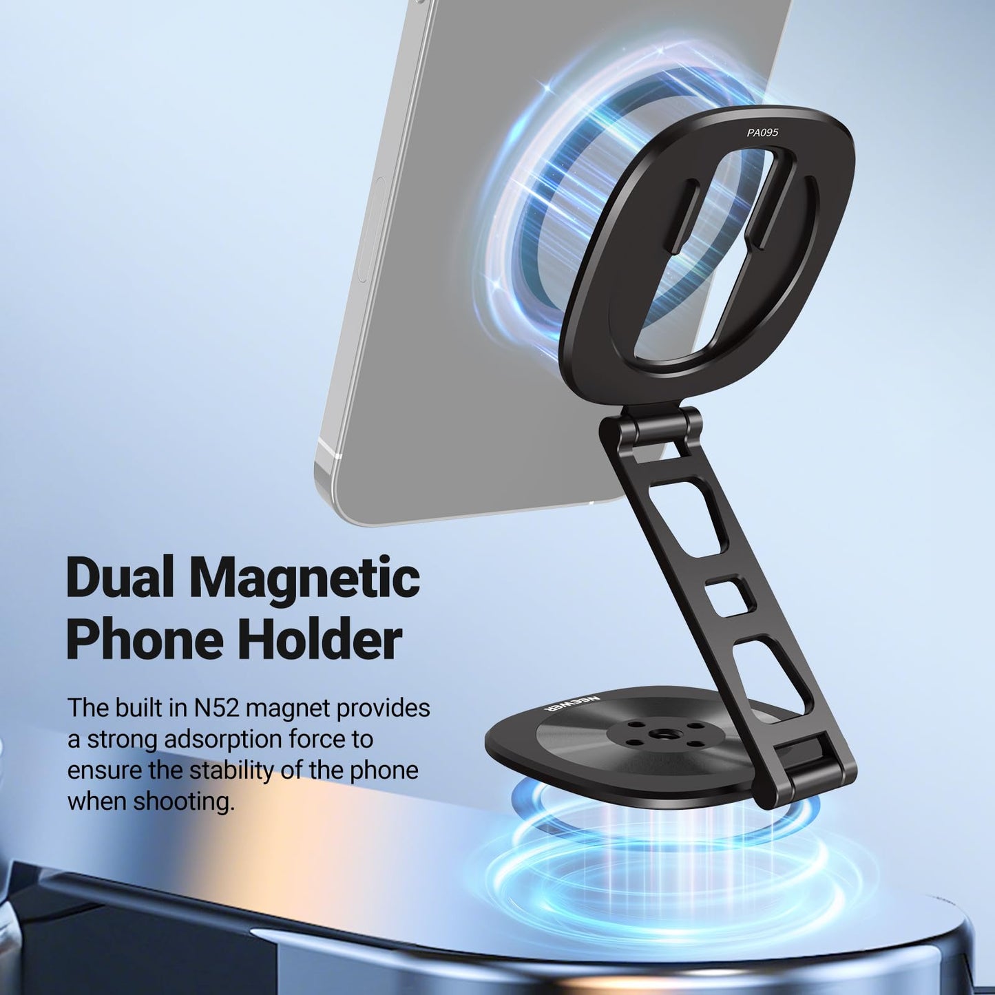 NEEWER Dual Magnetic Phone Ring Holder, Slim Folding Cell Phone Grip Stand Tripod Mount with 1/4" Thread & Cold Shoe Mount, Compatible with MagSafe