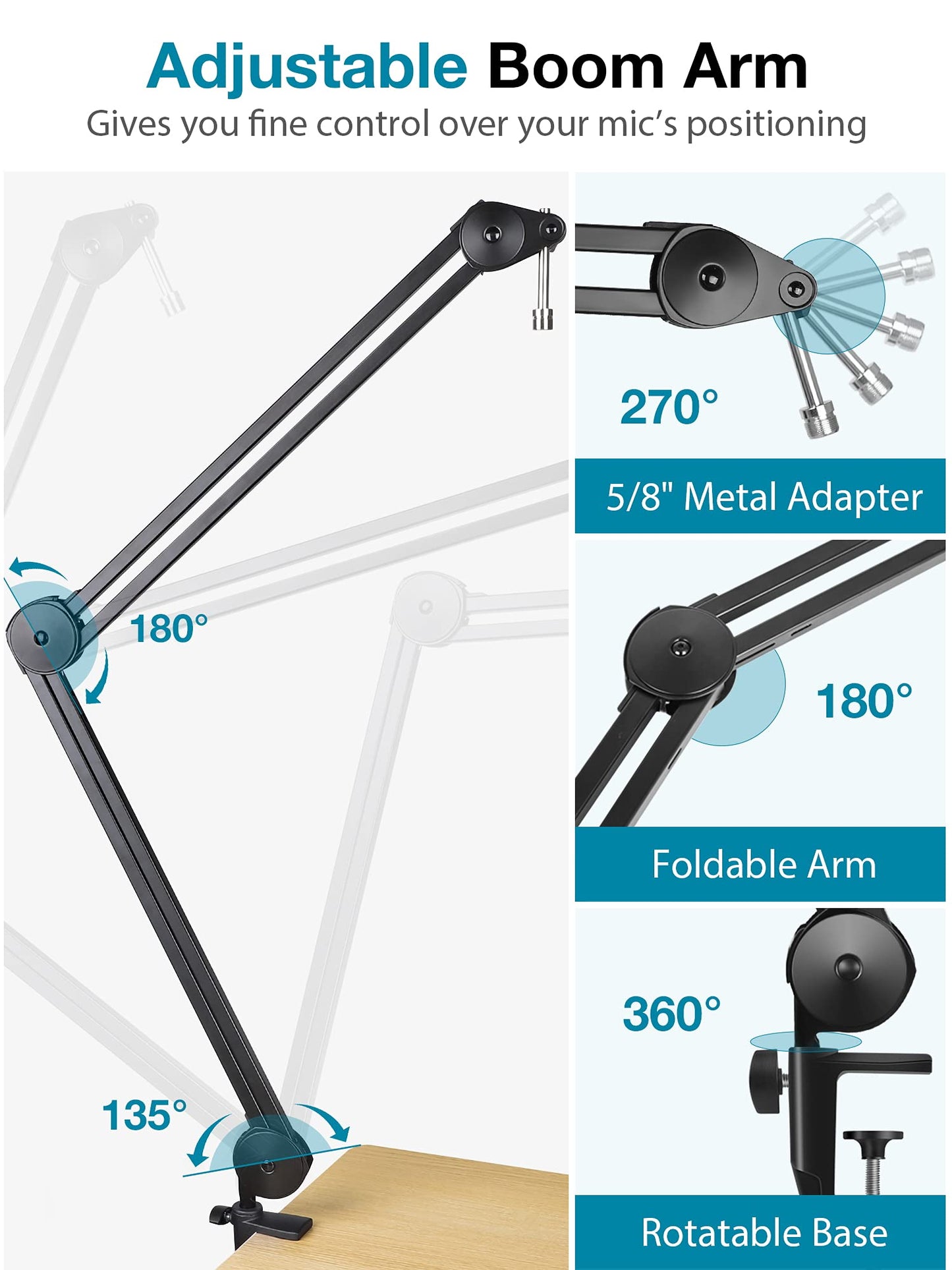 InnoGear Microphone Arm Stand, Heavy Duty Mic Arm Microphone Stand Suspension Scissor Boom Stands with Mic Clip and Cable Ties for Blue Yeti Snowball