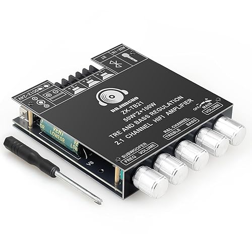 ZK-TB21 Power Amplifier Board Bluetooth5.1 TPA3116 Chip with Subwoofer 2.1 Channel 50W×2+100W, DC 12-24V Bluetooth and AUX Inputs