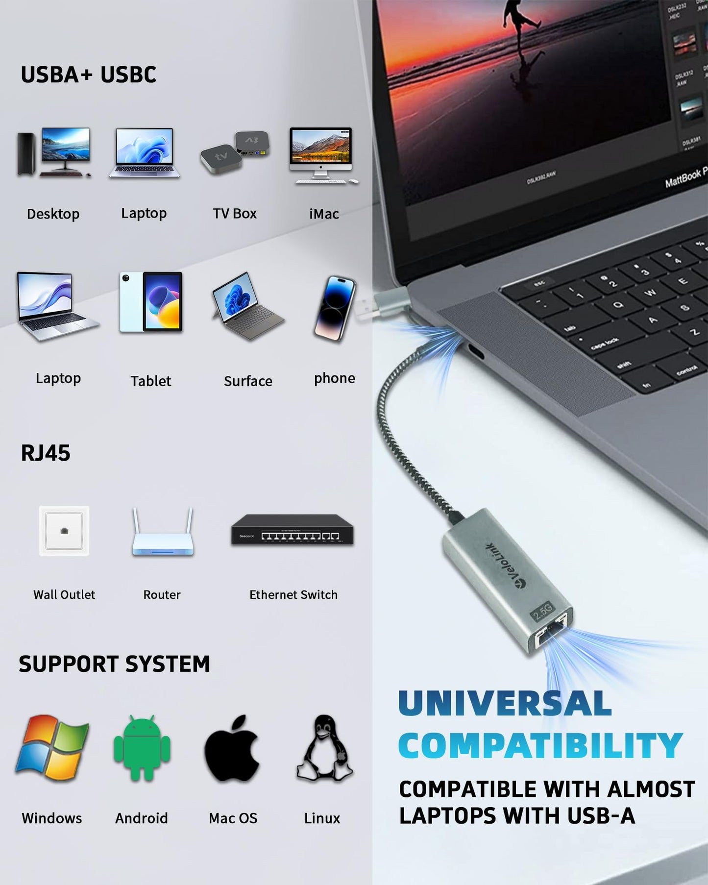 USB A/C to Ethernet Adapter,Ethernet to USB,USBA to RJ45 for Nintendo Switch 2 ,Gigabit Ethernet Adapter, LAN Network for Laptop