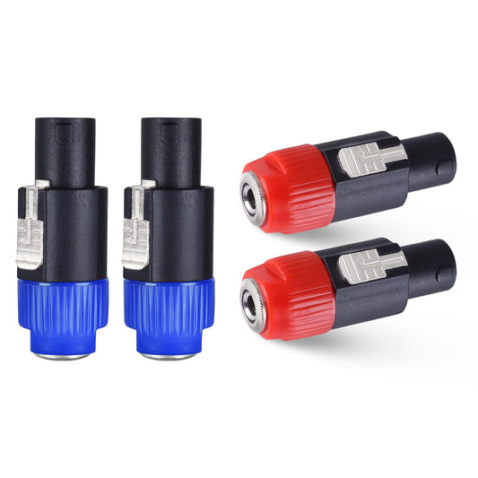 SUNNAREPOON Speakon to 1/4 Adapter Connector - 4 Pack Speak on Male to 1/4 Inch Female Adapters with Twist Lock, NL4FC Connectors to 1/4" TS Mono Plug