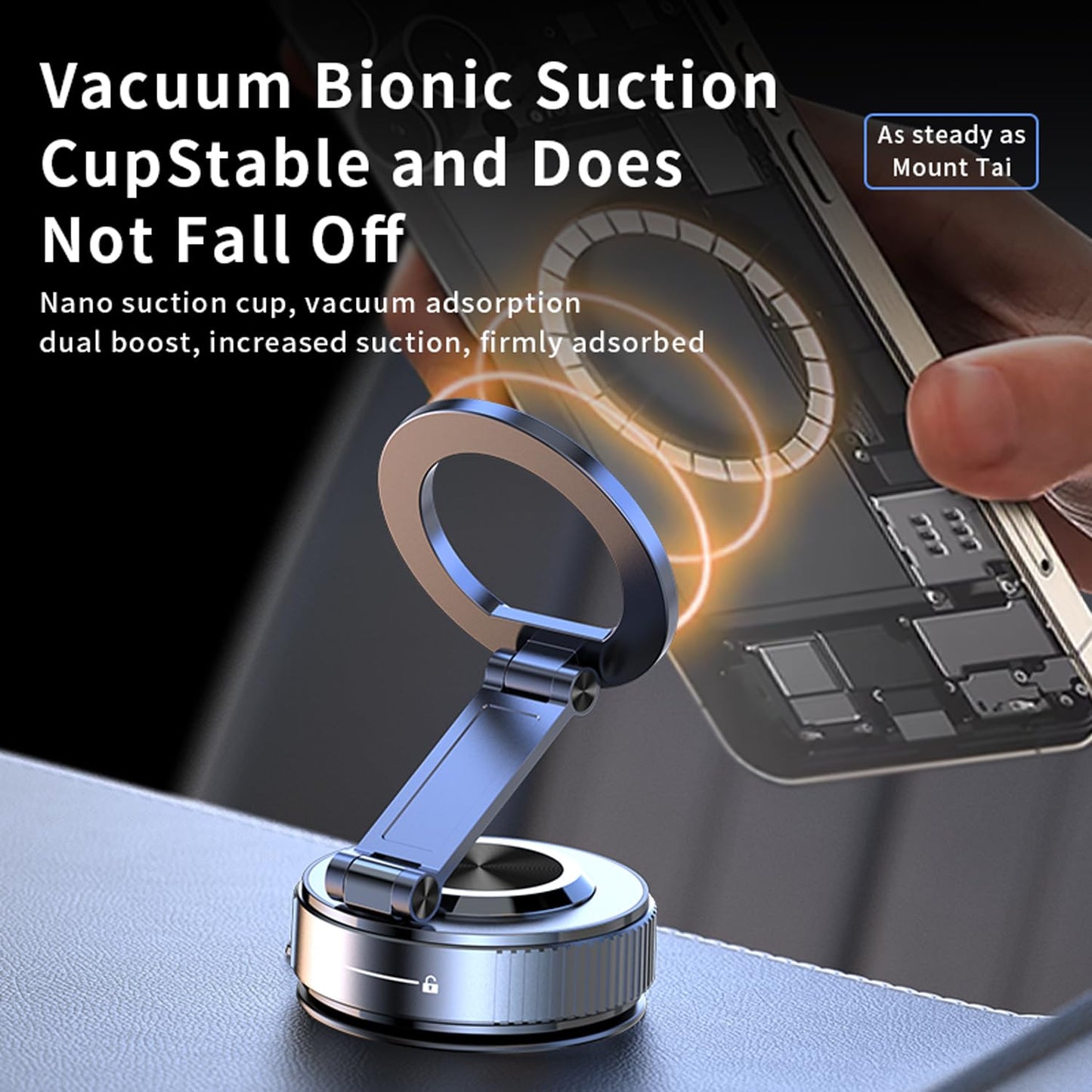 Hosann Century Vacuum Magnetic Car Phone Holder for MagSafe,360° Foldable Rotation Car Mount Cell Phone Holders for iPhone 17/16/15/14/13/12 Series