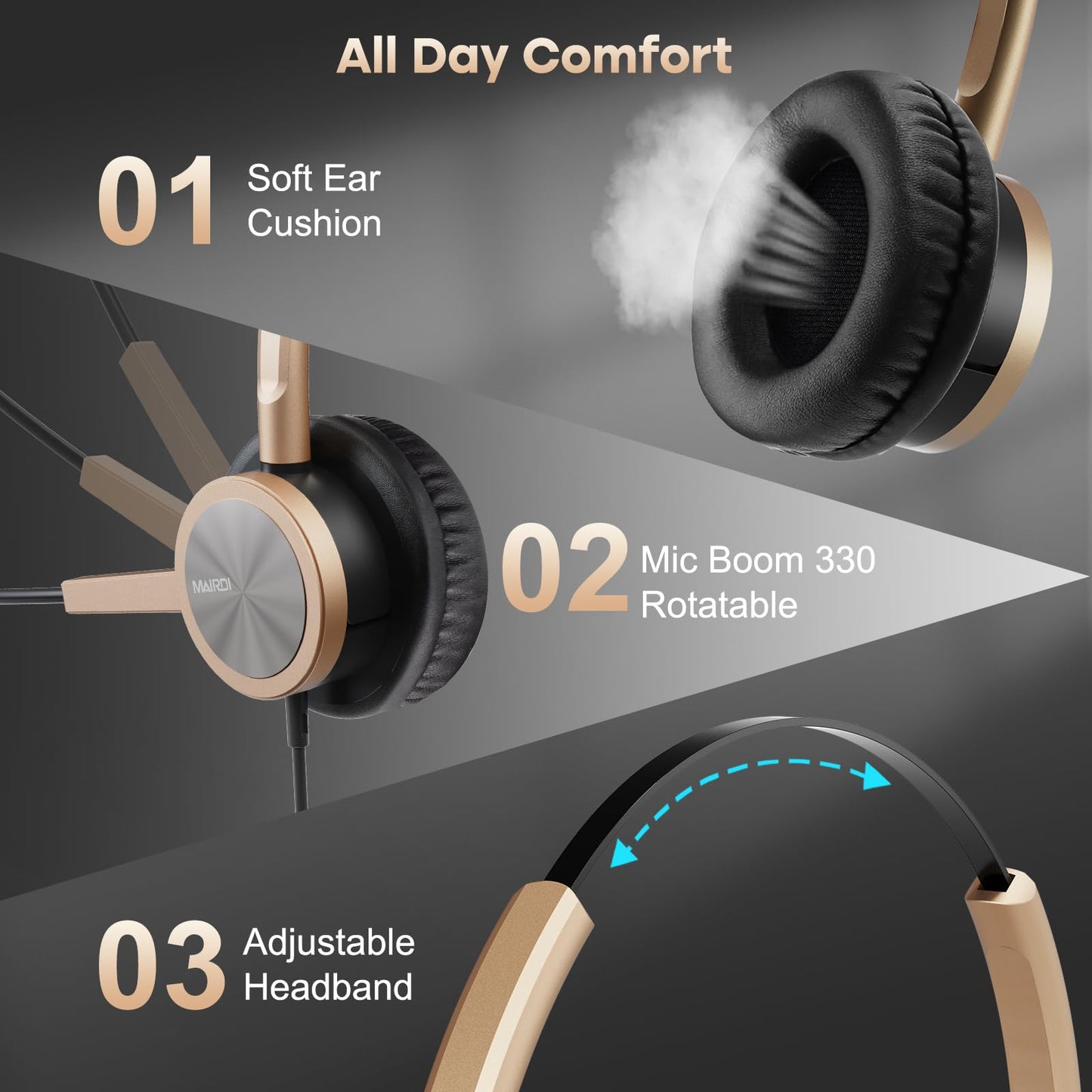 MAIRDI Phone Headset with RJ9 & 3.5mm Jacks for Call Center Deskphone Cell Phone PC Laptop, Office Landline Telephone Headset with Microphone Noise