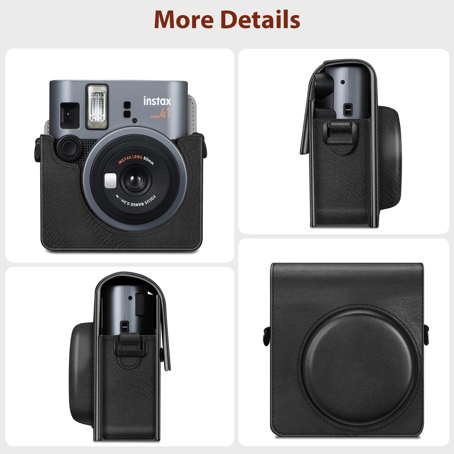 Fintie Protective Case for Fujifilm Instax Mini 41 Instant Camera - Premium Vegan Leather Bag Cover with Removable Adjustable Strap, Vintage Black