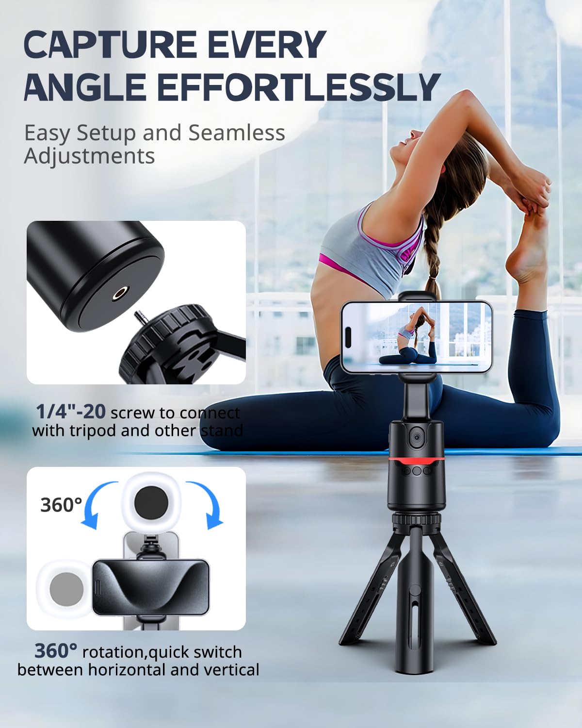 UBeesize Auto Face Tracking Tripod with Adjustable Desk Tripod, 360° Rotating vlogging kit for iPhone with Remote & Gesture Control, Rechargeable