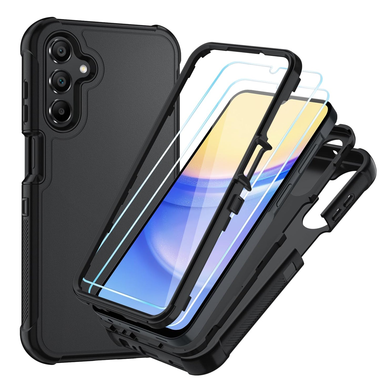 Suncasetor Case for Samsung Galaxy A15 5G Case with HD Screen Protector [3 Layer] Heavy-Duty Tough Rugged Shockproof Protective Phone Case for Samsung