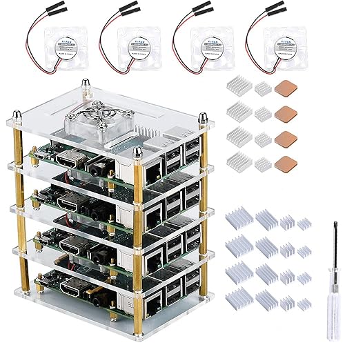 GeeekPi Cluster Case with Cooling Fan and Heatsinks for Raspberry Pi 4B/3B+/3B/2B