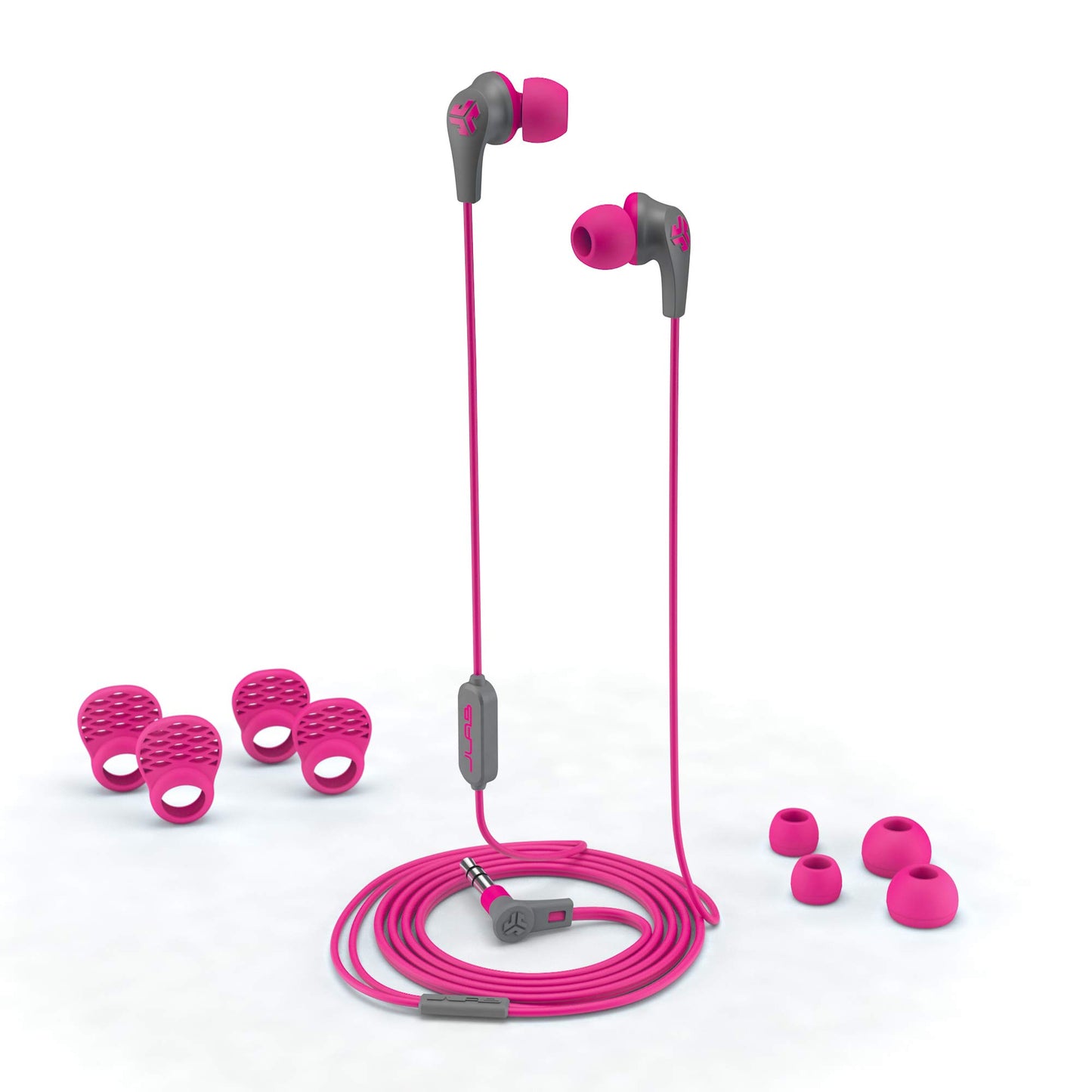 JLab JBuds Pro Signature Earbuds, Pink, Titanium 10mm Drivers, Music Controls, Universal Mic, Custom Fit with Cush Fins