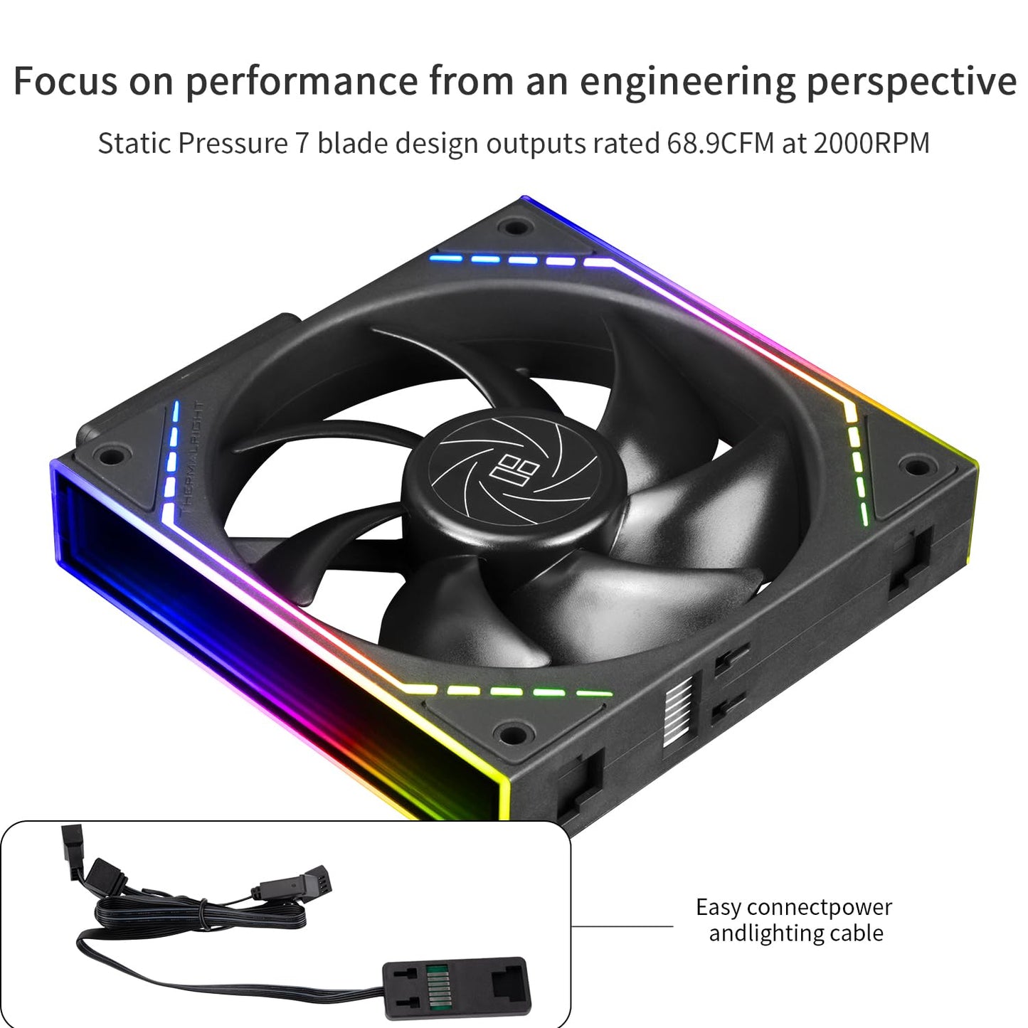 Thermalright TL-M12Q CPU Fan 120mm Case Cooler, PWM Connector Silent Computer Cooling with S-FDB Bearing,PC Fan with ARGB Mirror Light Effect,Low