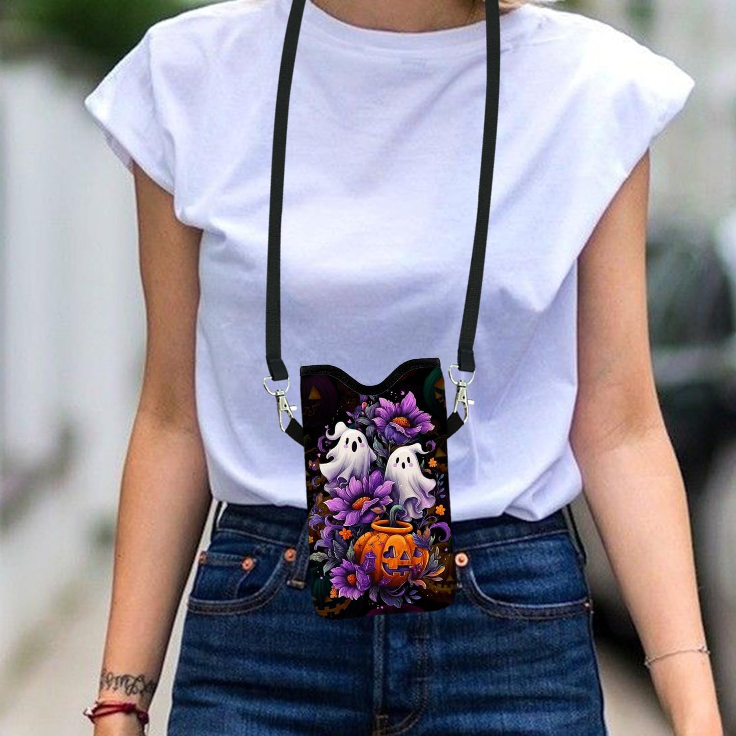 otilil Neoprene Cell Phone Sleeve Pouch Case Bag with Crossbody Strap Neck Lanyard for Women 7.1 X 3.9 in