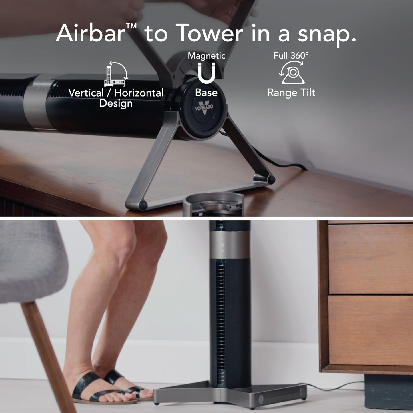 Vornado Airbar 4 Tower Fan and Horizontal Air Circulator with Remote Control, 35-Inch, 3 Speed Settings, Multi-Directional Airflow, Touch Control