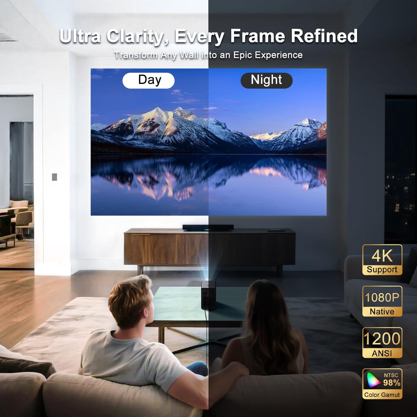 ?Official Licensed Google TV?4K Smart Projector with WiFi and Bluetooth : Unlimited Access to Streaming Apps, 1200 ANSI, Dolby Audio, 80% Zoom, 300"