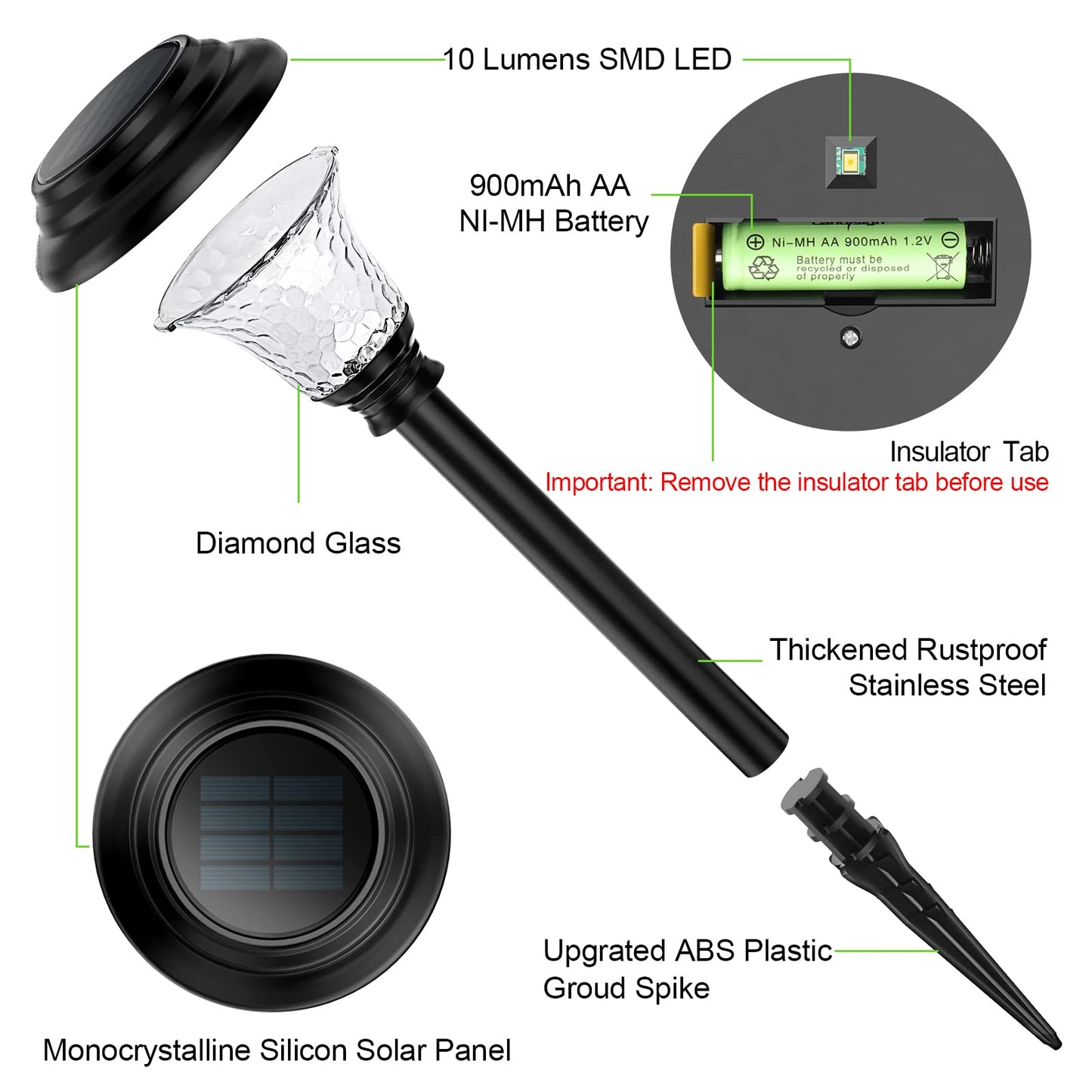 Glass Solar Lights Outdoor waterproof, 8 Pack Super Bright Solar Pathway Lights, Up to 12 Hrs Long Last Auto On/Off Garden Lights Solar Powered