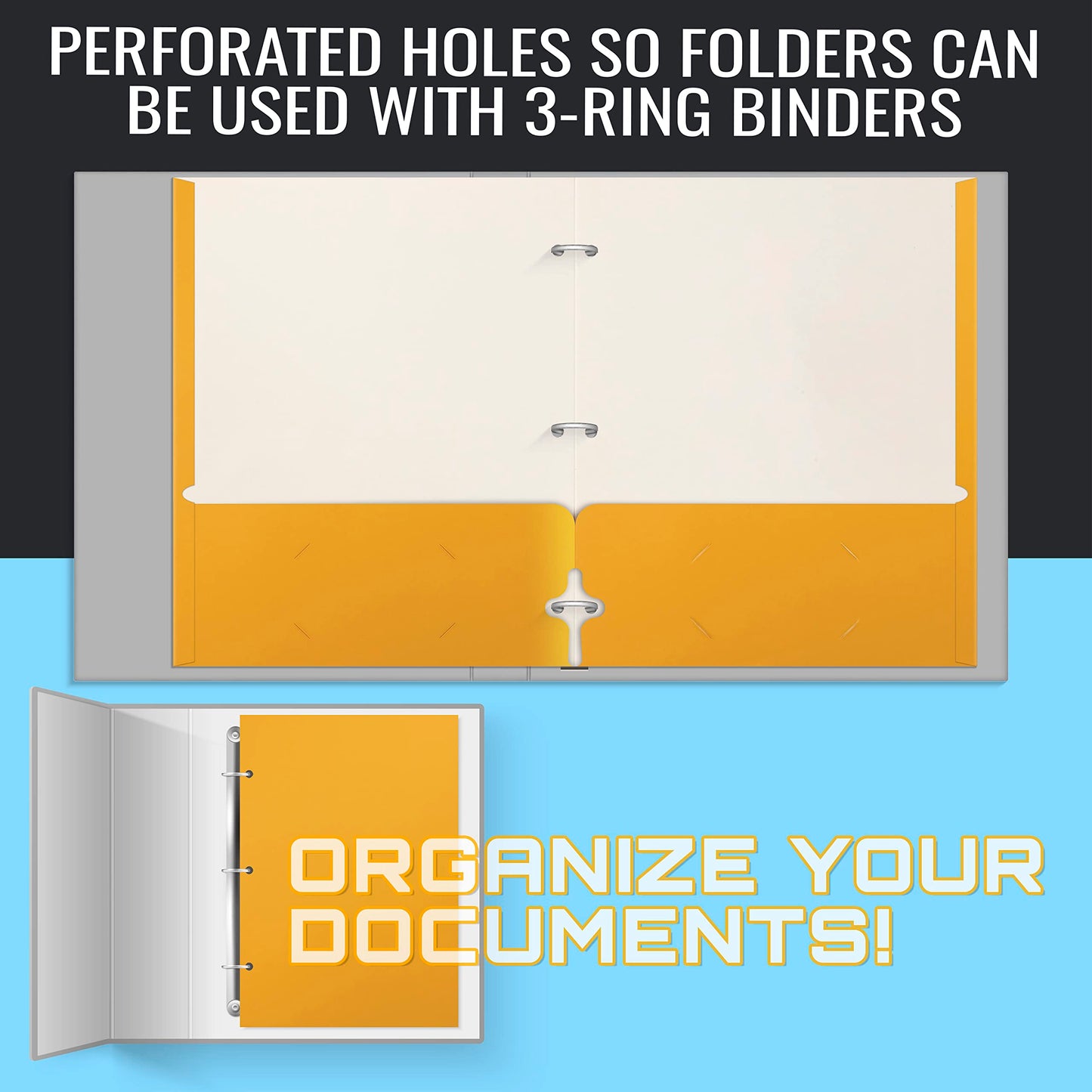 Better Office Products Two Pocket Portfolio Folders, 50-Pack, Dark Yellow, Letter Size Paper Folders, 50 Pieces, Dark Yellow