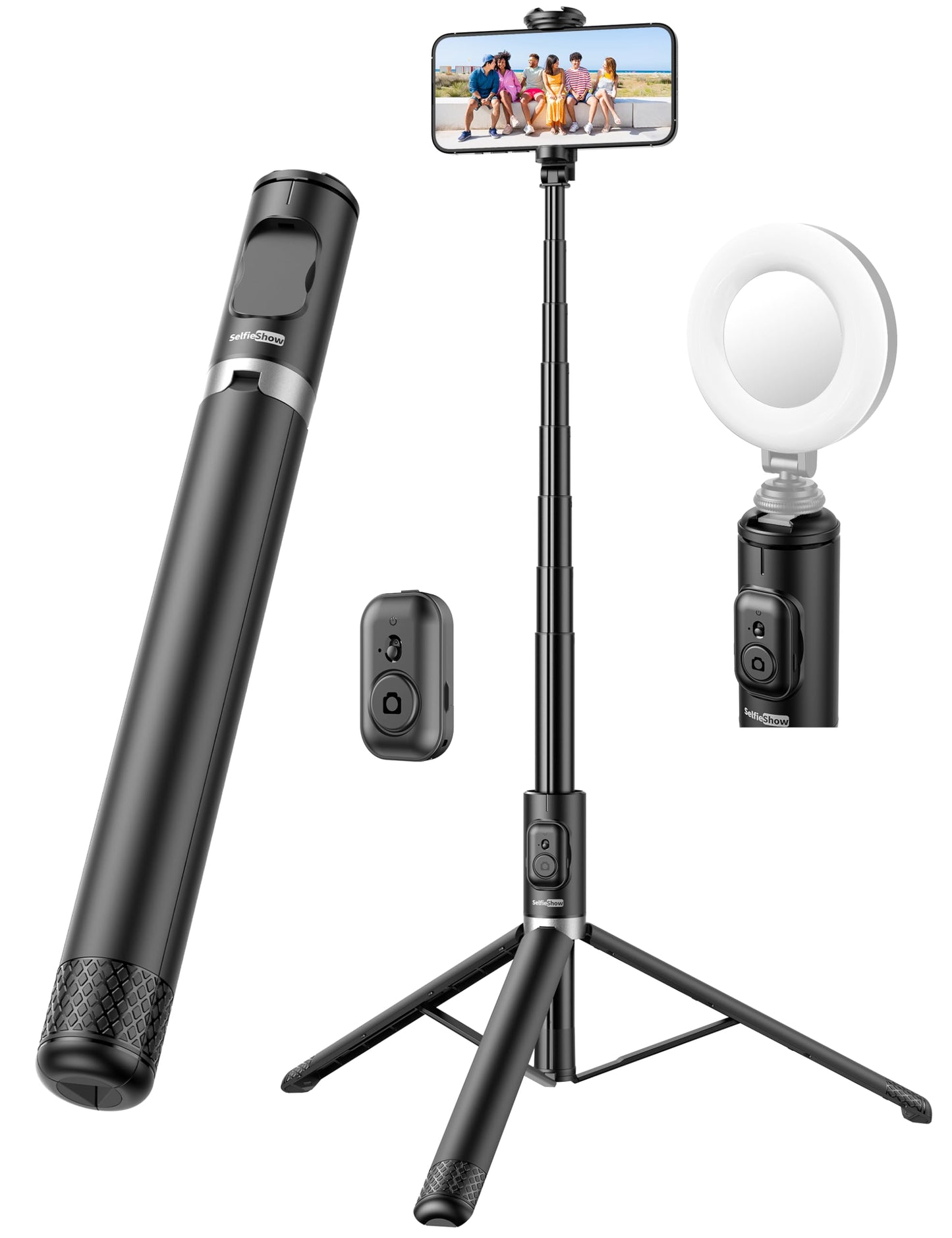 72" Cell Phone Selfie Stick Tripod, Aluminum Selfie Stick All-in-1 with Integrated Remote, Extendable Travel Smartphone Tripod Stand Compatible