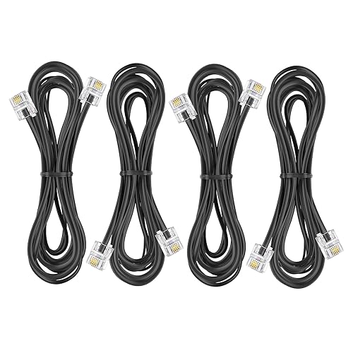 Yumiwoow Telephone landline Extension Cord Cable Cord with Standard RJ-11 6P4C Plug (6Ft -4Pack-Black)