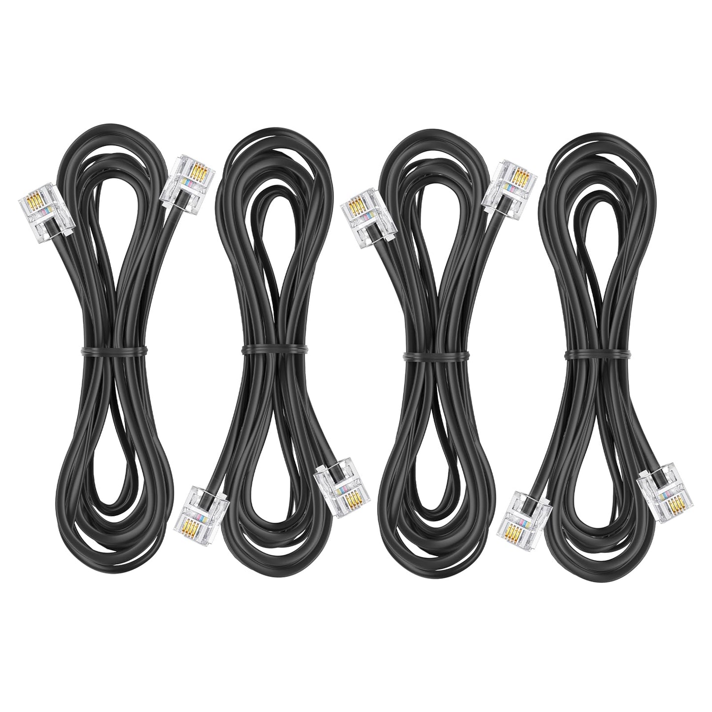 Yumiwoow 4Pack Telephone landline Extension Cord Cable Cord with Standard RJ-11 6P4C Plug (4Pack-3.3Ft-Black)