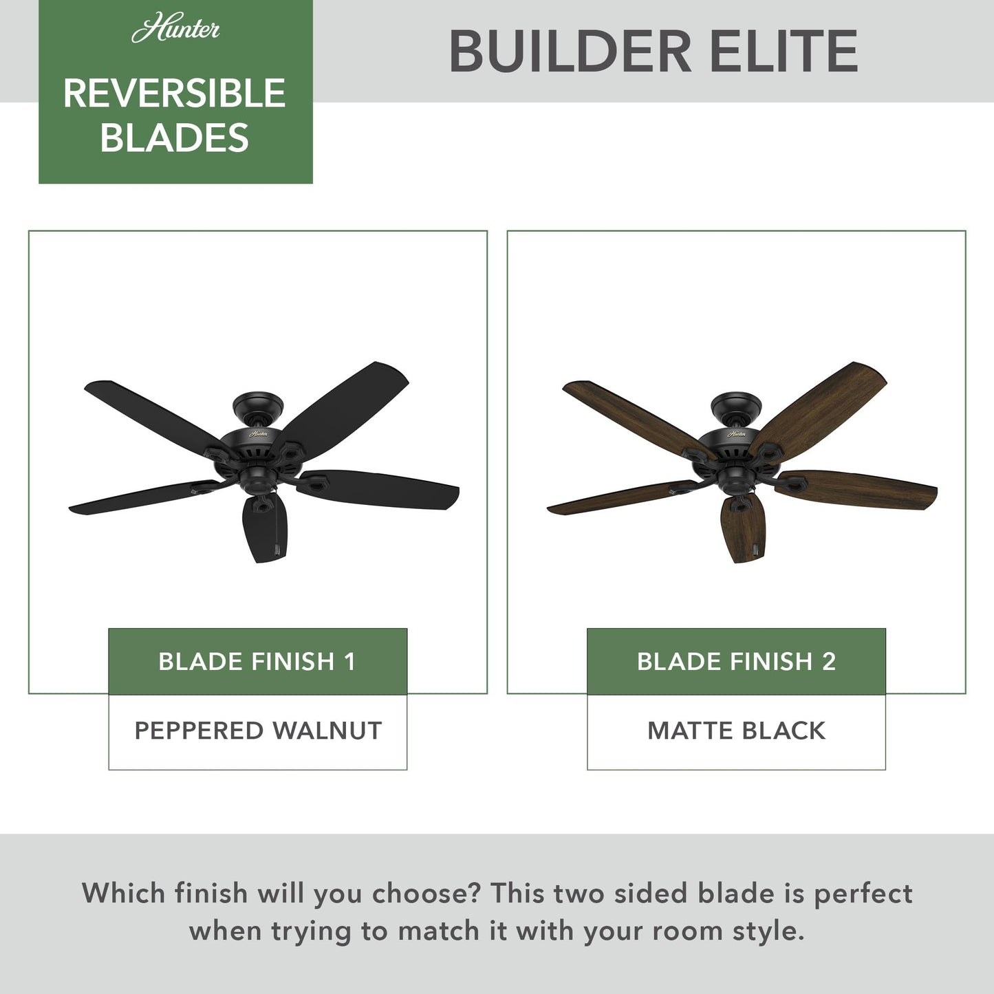 Hunter Builder Elite, Indoor, Ceiling Fan, No Light, 52 inch, Matte Black