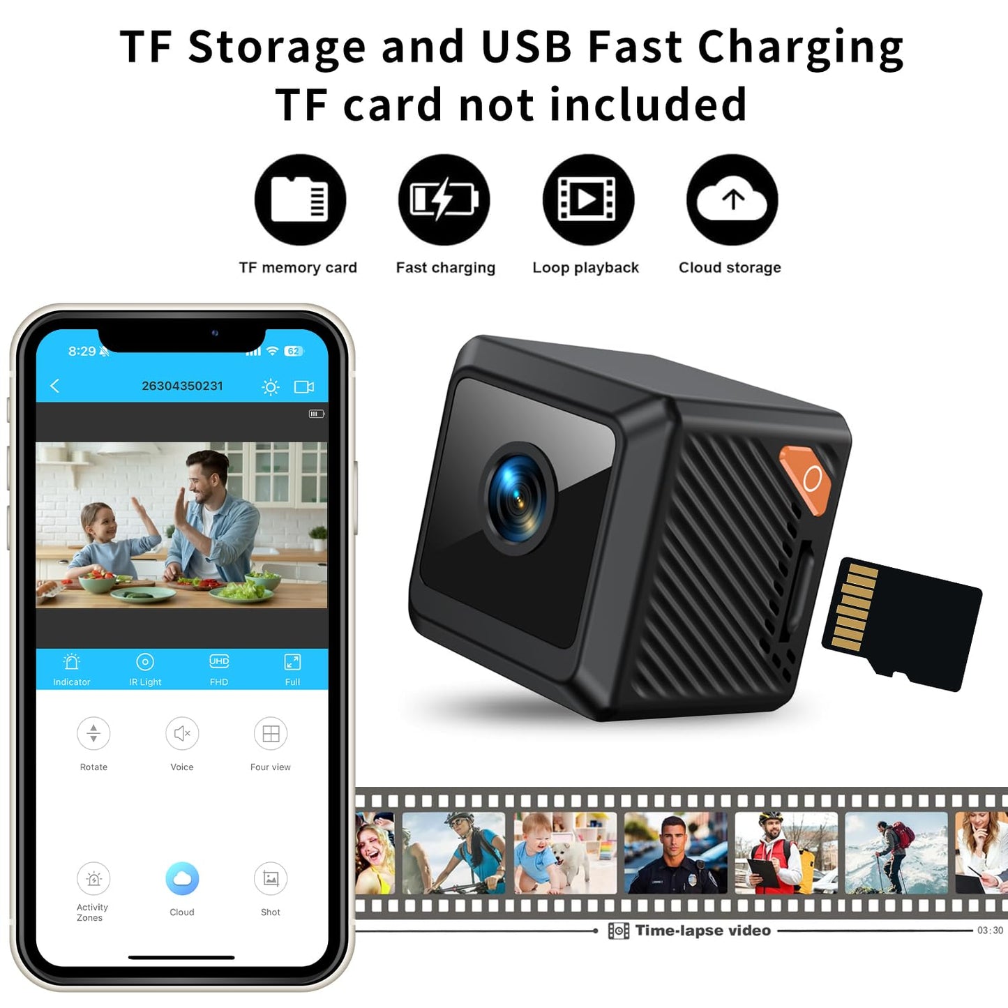 Mini Hidden Camera WiFi Wireless - Indoor Security Camera with Motion Detection, Night Vision, App Control, SD Card Storage - Compact Camera for Home