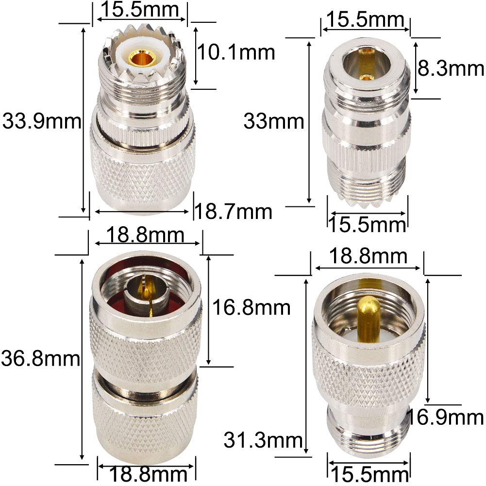 onelinkmore 4-Piece N to UHF Adapter Kit, Universal RF Coax Connector Set N Male/Female to PL-259 SO-239, Low Loss Adapters for CB Ham Radio Walkie