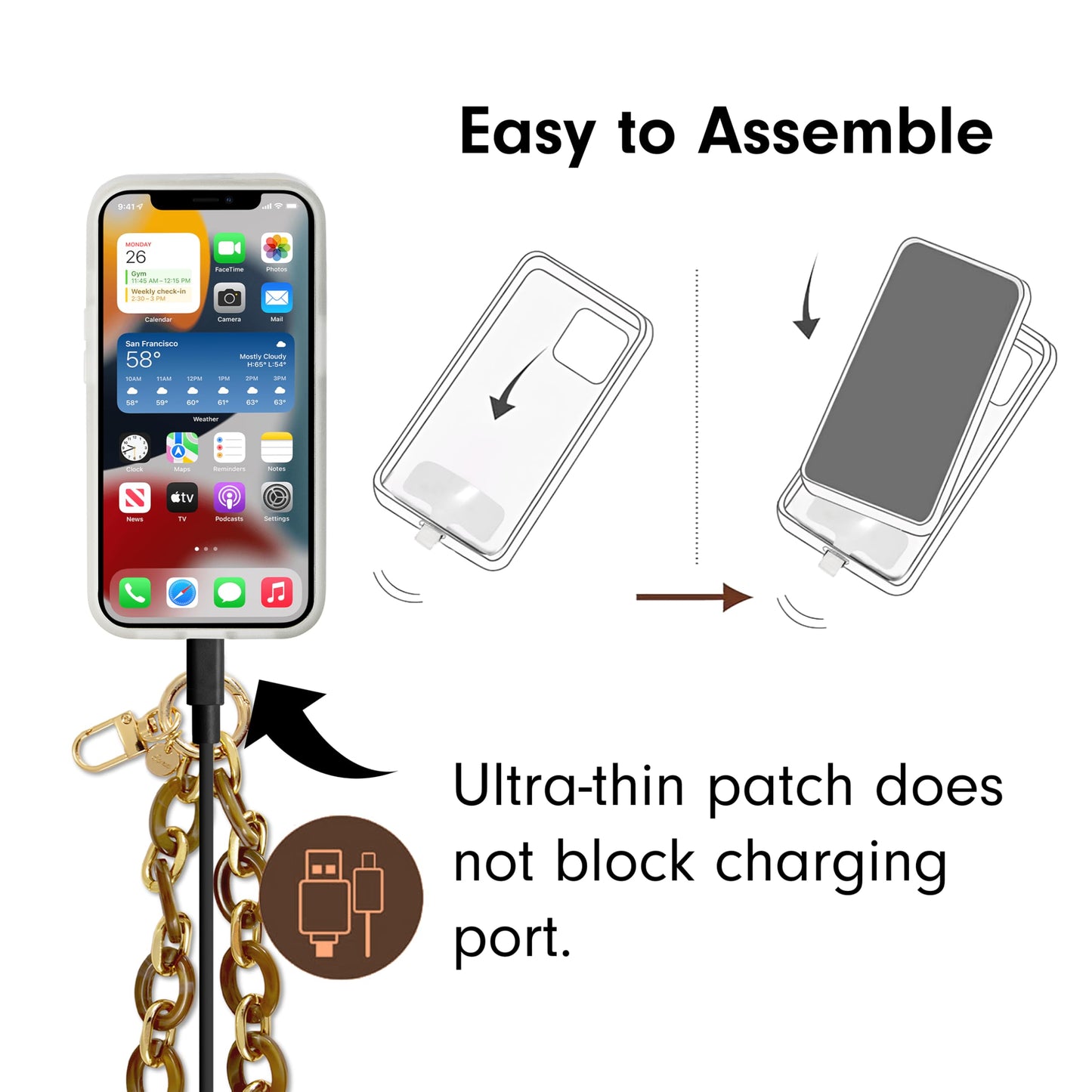 Sonix Phone Wristlet - Detachable Universal Smartphone Wrist Strap, Hands-Free Lanyard Cellphonee Bracelet with Tether Tab | Chain Link | Brown Marble
