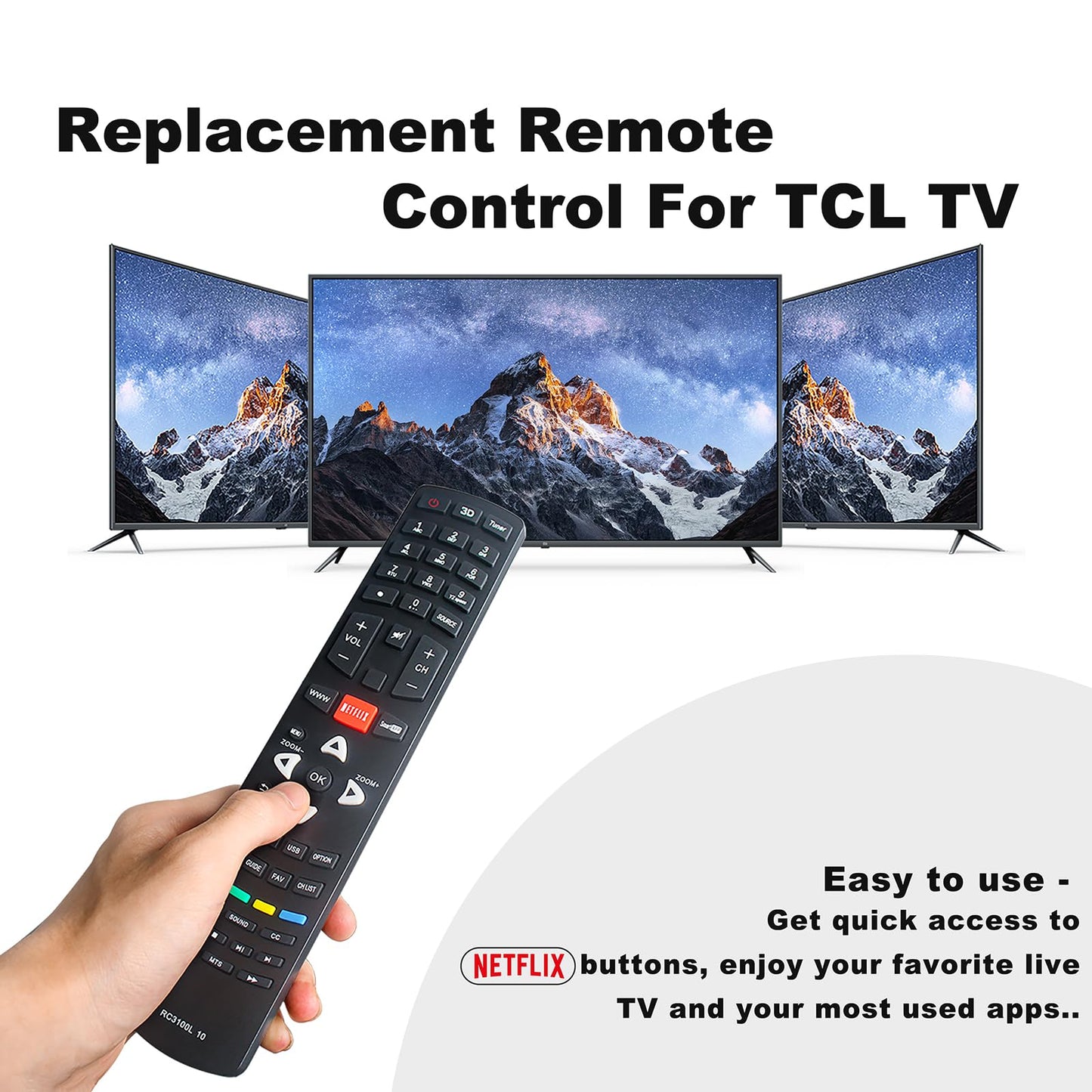 RC3100L10 for TCL TV Remote Replacement: Remote Control Replacement for TCL RC311 TV - No Programming Required, Direct Use, Eliminating Tedious