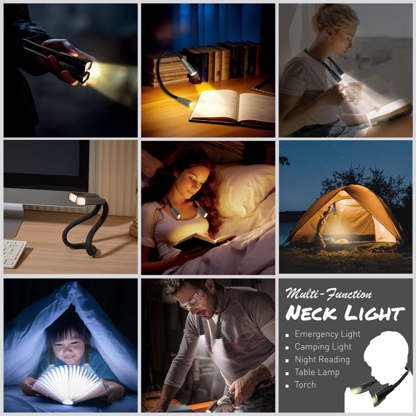 RADIXIUM LED Neck Reading Light, Book Light for Reading in Bed, 2 Colors, 4 Brightness Levels, Bendable Arms, Rechargeable, Long Lasting,Comfortable
