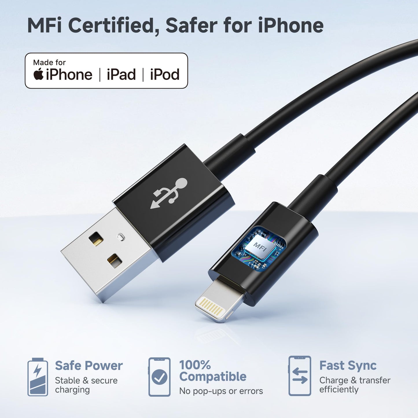 Cable Matters [Apple MFi Certified] 5-Pack Lightning Cable in Black 6.6ft / 2m