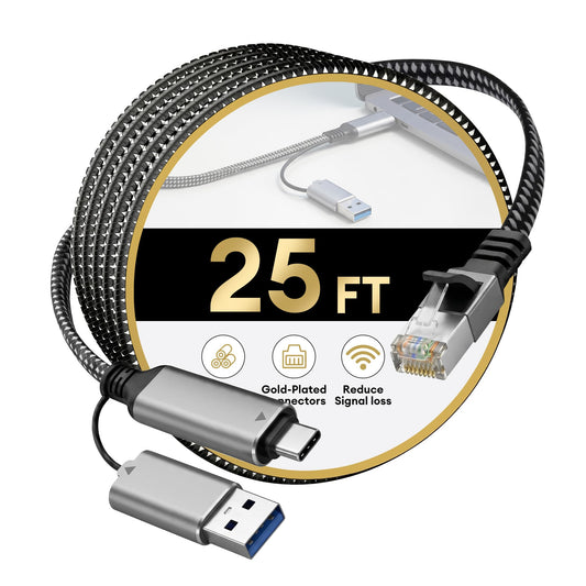 Molltto USB 3.0 to Ethernet Adapter Cable 25FT, USB C & USB A 2 in 1