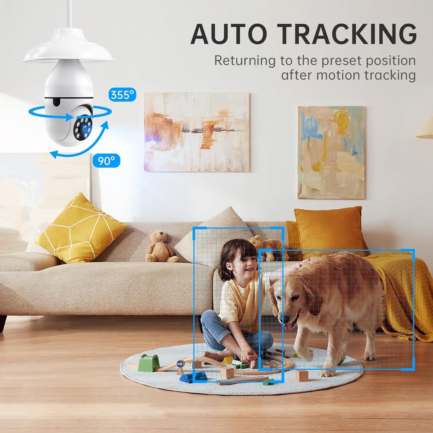 Light Bulb Security Cameras Wireless Outdoor, 5G&2.4GHz 4MP Security Camera 360° PTZ Cameras for Home Security with Color Night Vision, 2 Way Talk, AI