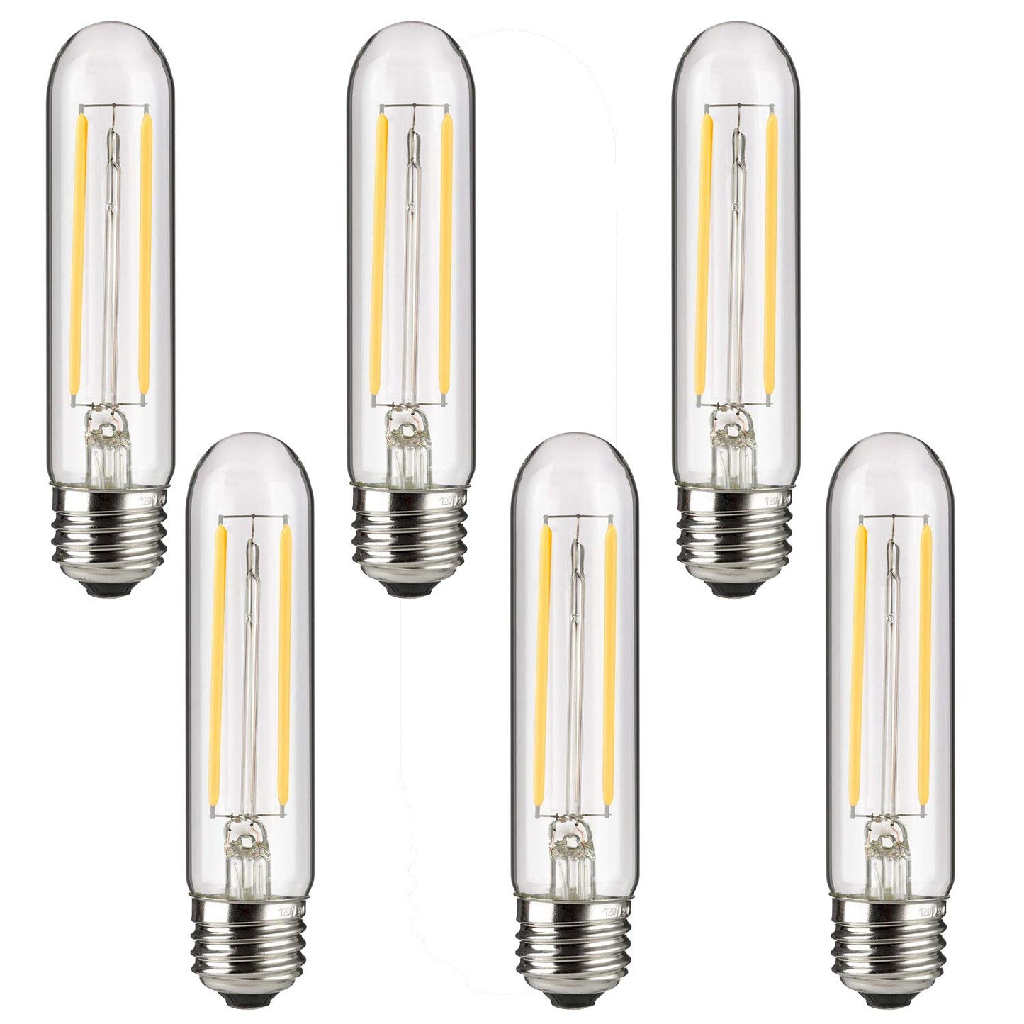 Sunlite 41148 LED Filament T10 Tubular Light Bulb, 2 Watts (25W Equivalent), 160 Lumens, E26 Base, Dimmable, 126mm, 6 Pack 2200K - Amber