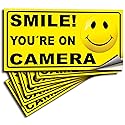 iSYFIX Smile You're On Camera Reflective Stickers for Home - 6 Pack 4x2 Inch - UV, Weather, Scratch, Fade Resistance, Security Camera Sign for Home