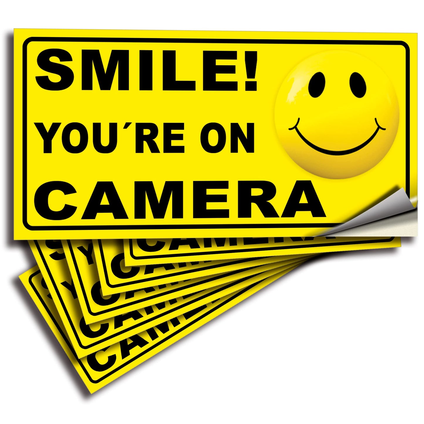 iSYFIX Smile You're on Camera Stickers for Business - 6 Pack 4x2 Inch - Self-Adhesive Vinyl Decal, Laminated for Ultimate UV Protection, Fade