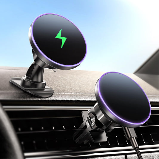 BHHB for Magsafe Car Mount Charger, [2026 Upgrade] 15W 2in1 Magnetic Wireless Car Charger, for Magsafe Car Charger, Vent/Dashboard Phone Holder, ONLY