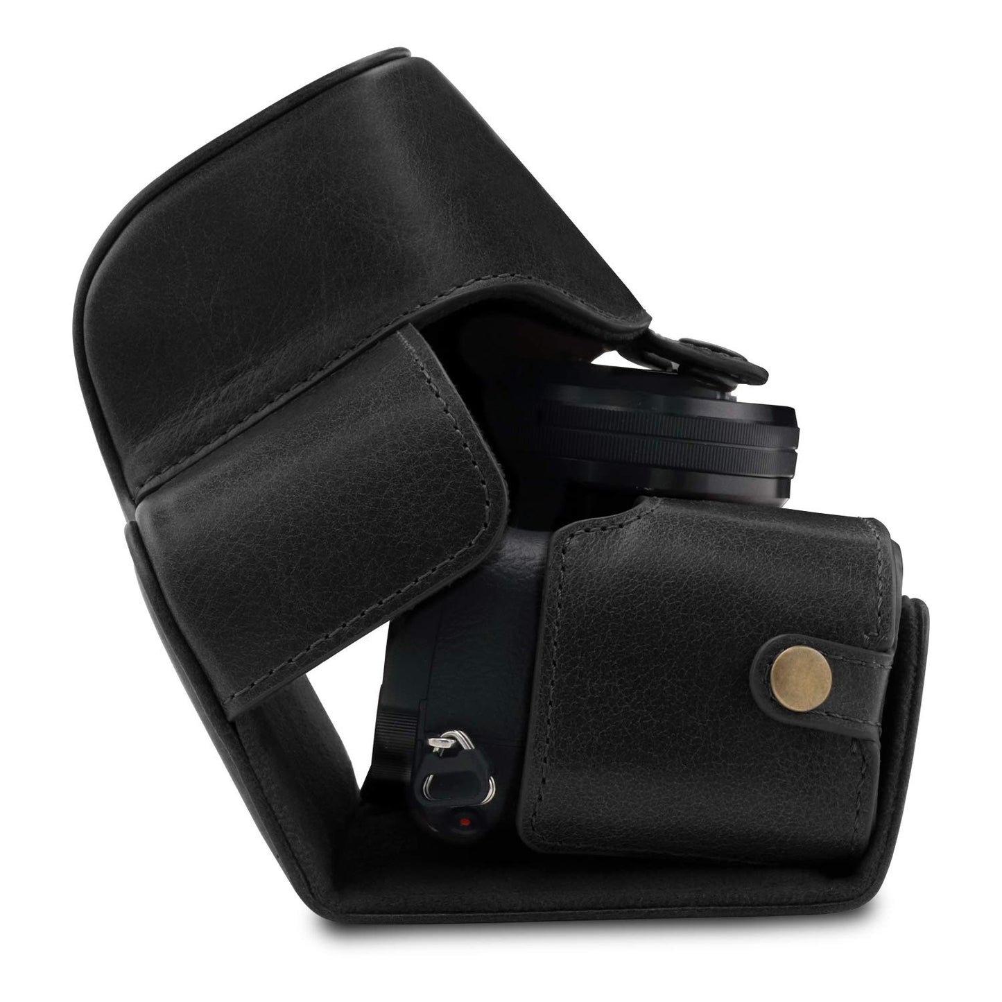 MegaGear MG1646 Ever Ready Genuine Leather Camera Case Compatible with Sony Alpha A6100, A6400 (16-50mm) - Black