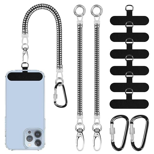 Lousrnman 2 Pack Phone Lanyard Tether, Cell Phone Lanyard with 2x Carabiner and 6x Fabric Patch, Universal Anti Theft Phone Safety Strap Compatible