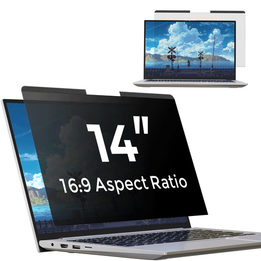 Pandcliny Magnetic Laptop Privacy Screen 14 inch for 16:9 Privacy Shield, 14" Removable Computer Monitor Anti Glare Protector Blue Light Filter