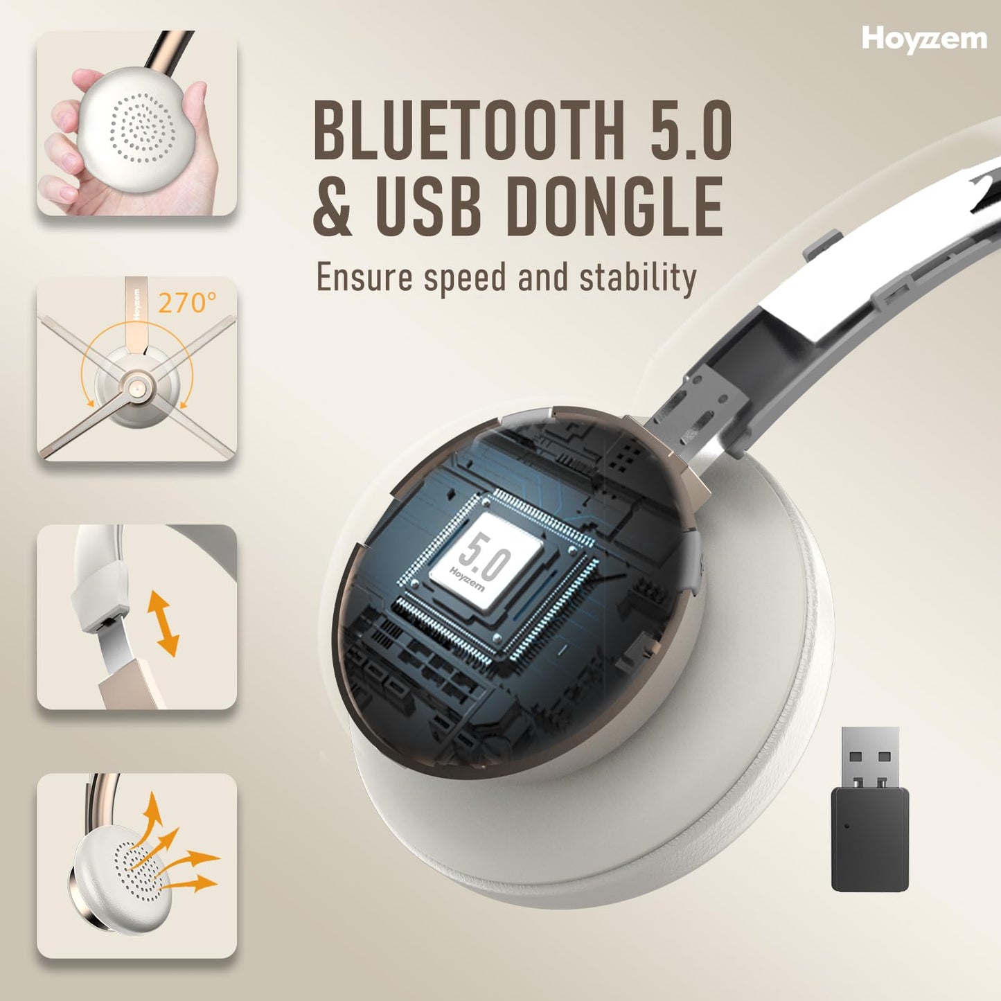 Bluetooth Headset, Wireless Headphones with Microphone Noise Canceling & USB Dongle, V5.0 Trucker Bluetooth Headset with Mic Mute & Charge Dock