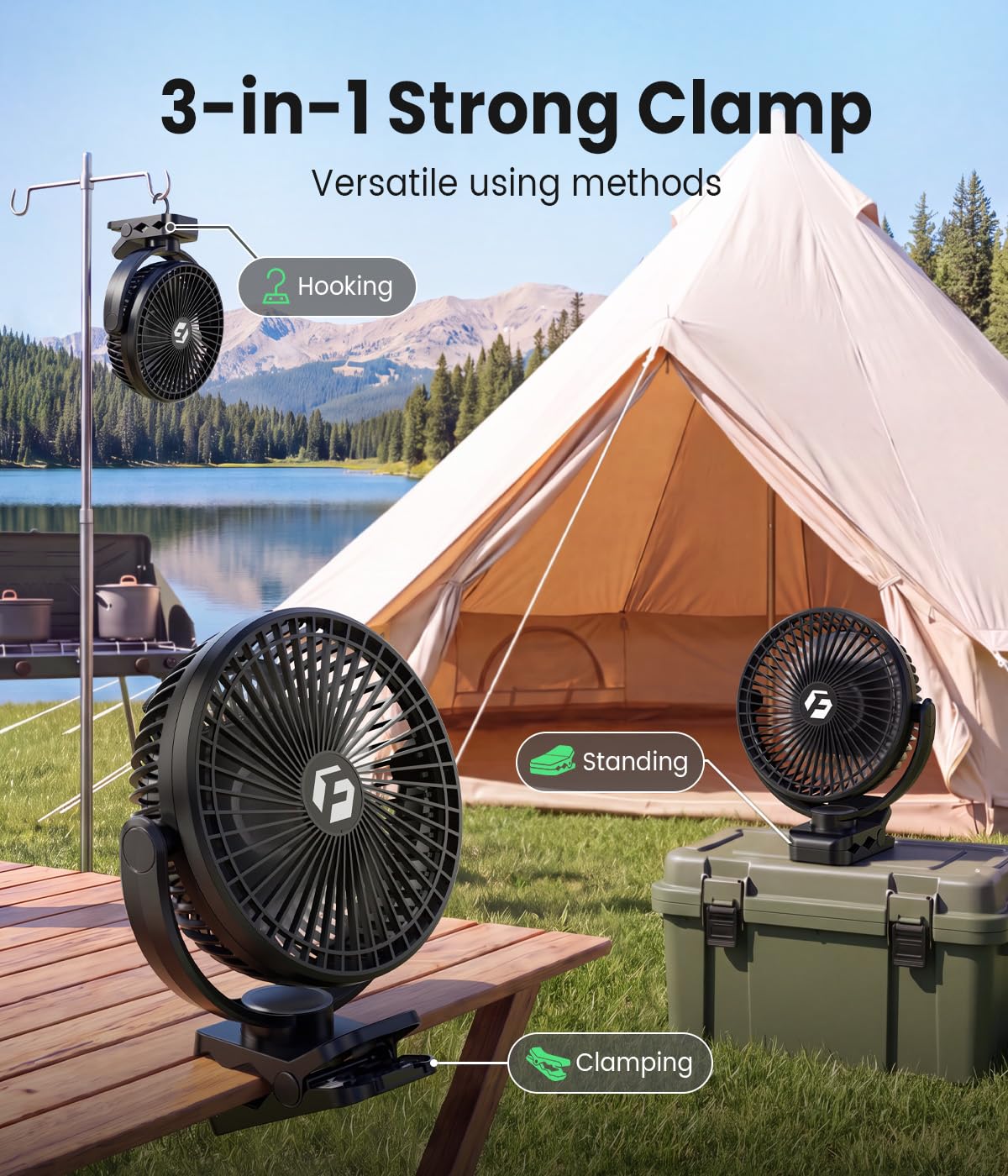 8" Clip on Fan, 20000mAh Rechargeable Fan Battery Portable, Strong Airflow