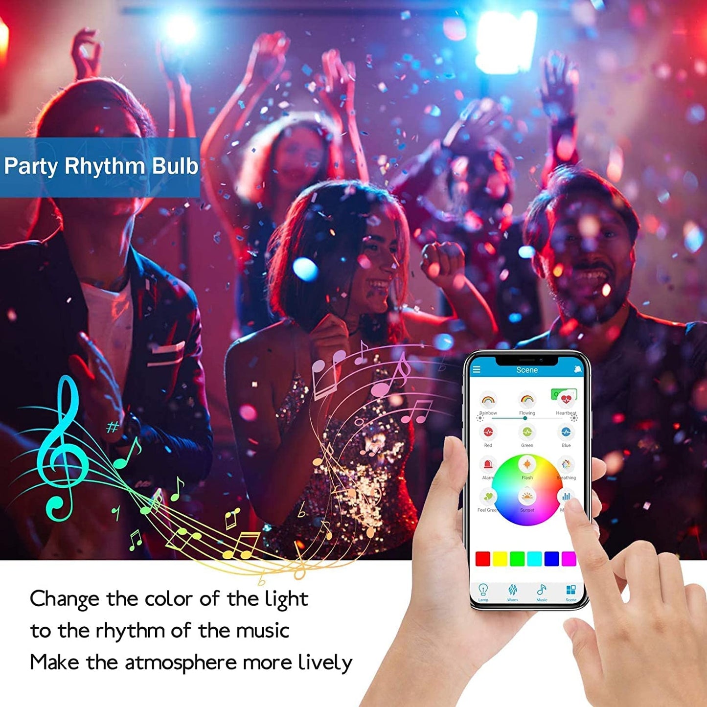 Genolite Smart Light Bulb with Bluetooth Speaker 7W 350lm 2700-6500k E27 Controlled RGB Multi Color Adjustable and Dimmable by Wireless APP Music
