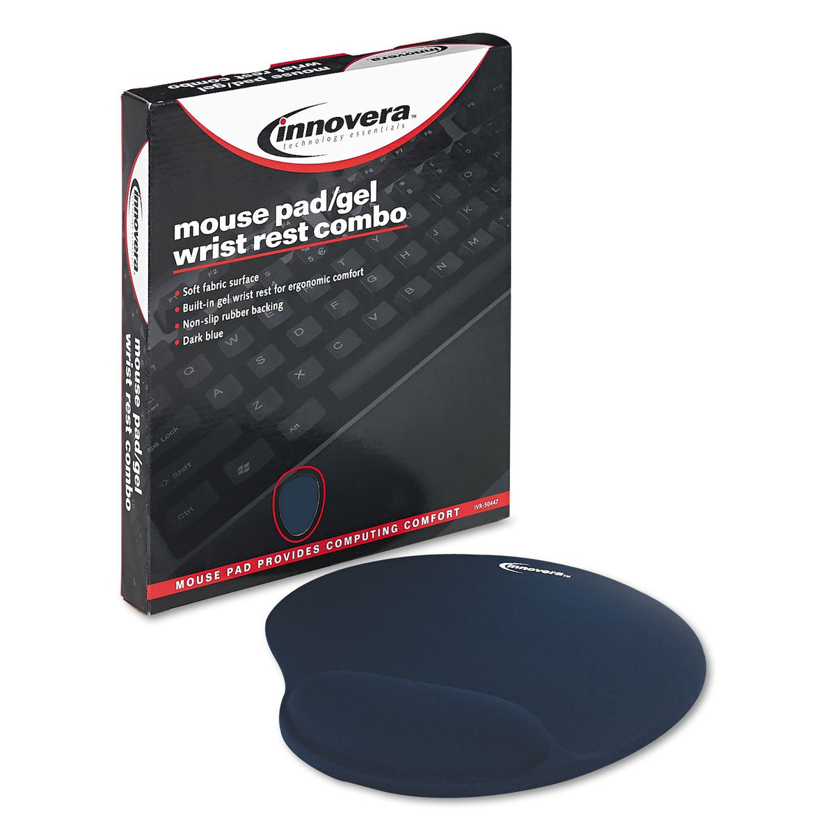 Innovera 50447 Mouse Pad w/Gel Wrist Pad Nonskid Base 10-3/8 x 8-7/8 Blue