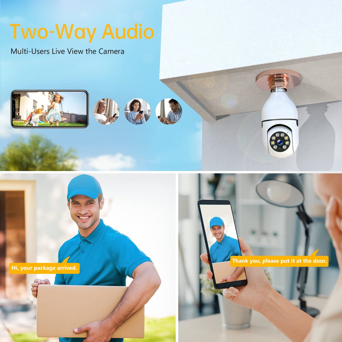 1080p Light Bul b Security Camera Wireless Outdoor, Light Socket Security Camera Color Night Vision, Lightbulb Camera WiFi Outdoor with Motion Auto