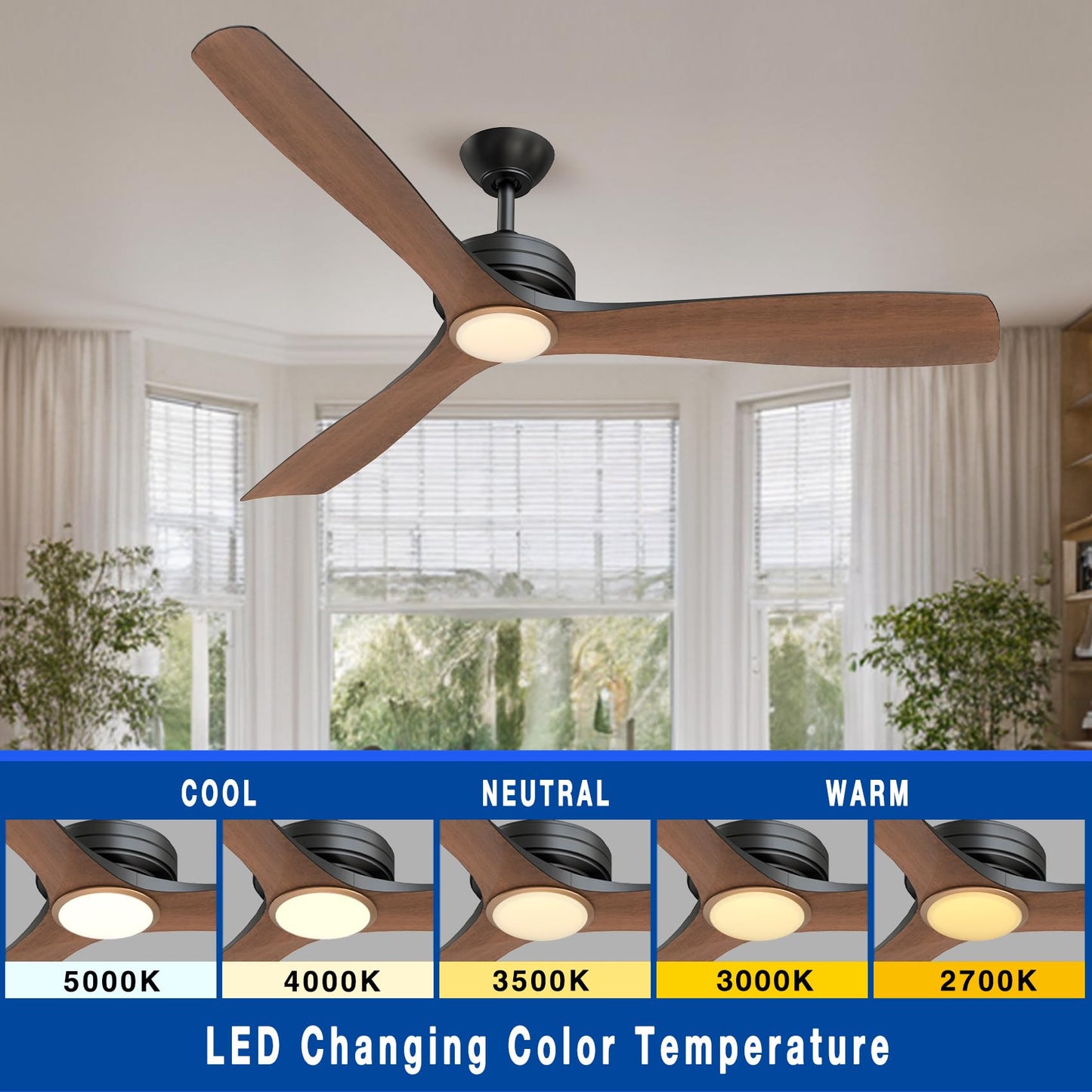 FANX 60 Inch Indoor Outdoor Ceiling Fan with Light, Quiet 6-Speed DC Motor, Dimmable 18W LED 1500 Lumens, Adjustable Color Temperature, Reversible