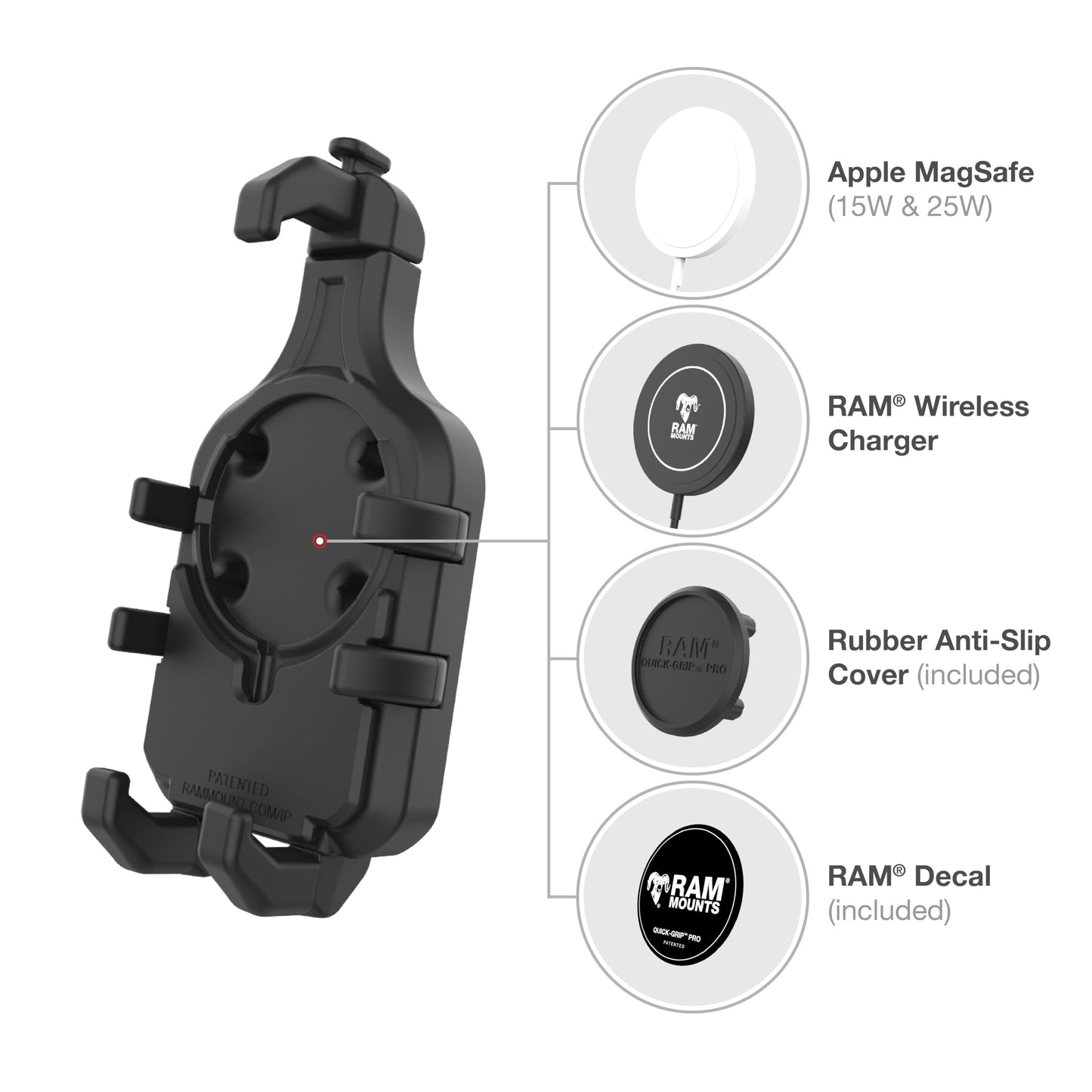 RAM MOUNTS Quick-Grip Pro Motorcycle Phone Holder with Vibration Damper, B Size 1" Ball Mount for Smartphones & GPS Devices, RAM-HOL-PD5BVU
