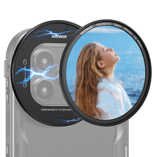 NEEWER 67mm Magnetic Black Diffusion 1/4 Filter Set, Multicoated HD with Magnetic Filter Backplate Adapter, Compatible with iPhone 16 Pro/16 Pro Max