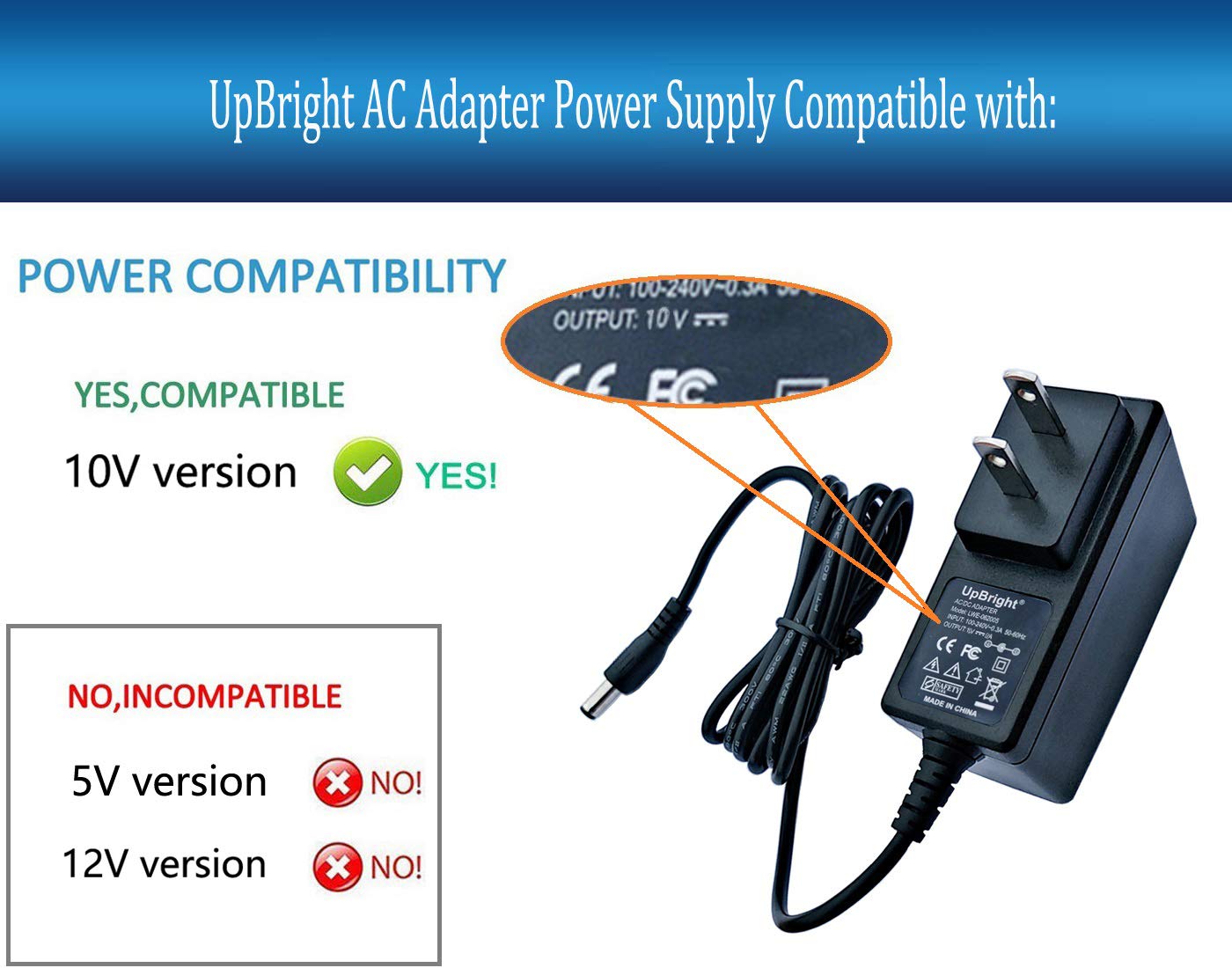 UpBright 10V AC/DC Adapter Compatible with Dogtra Super-X 3502NCP ARC 1900S 1902S EDGE 2300NCP 2500T&B 3500NCP Collar HK-AJ-100A150-US BC10V1500/5.5…