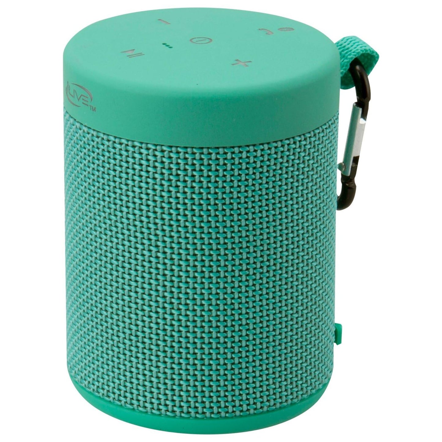 iLive Electronics Waterproof Fabric Wireless Speaker, 2.56 x 2.56 x 3.4 Inches, Built-in Rechargeable Battery, Turquoise (ISBW108TQ)