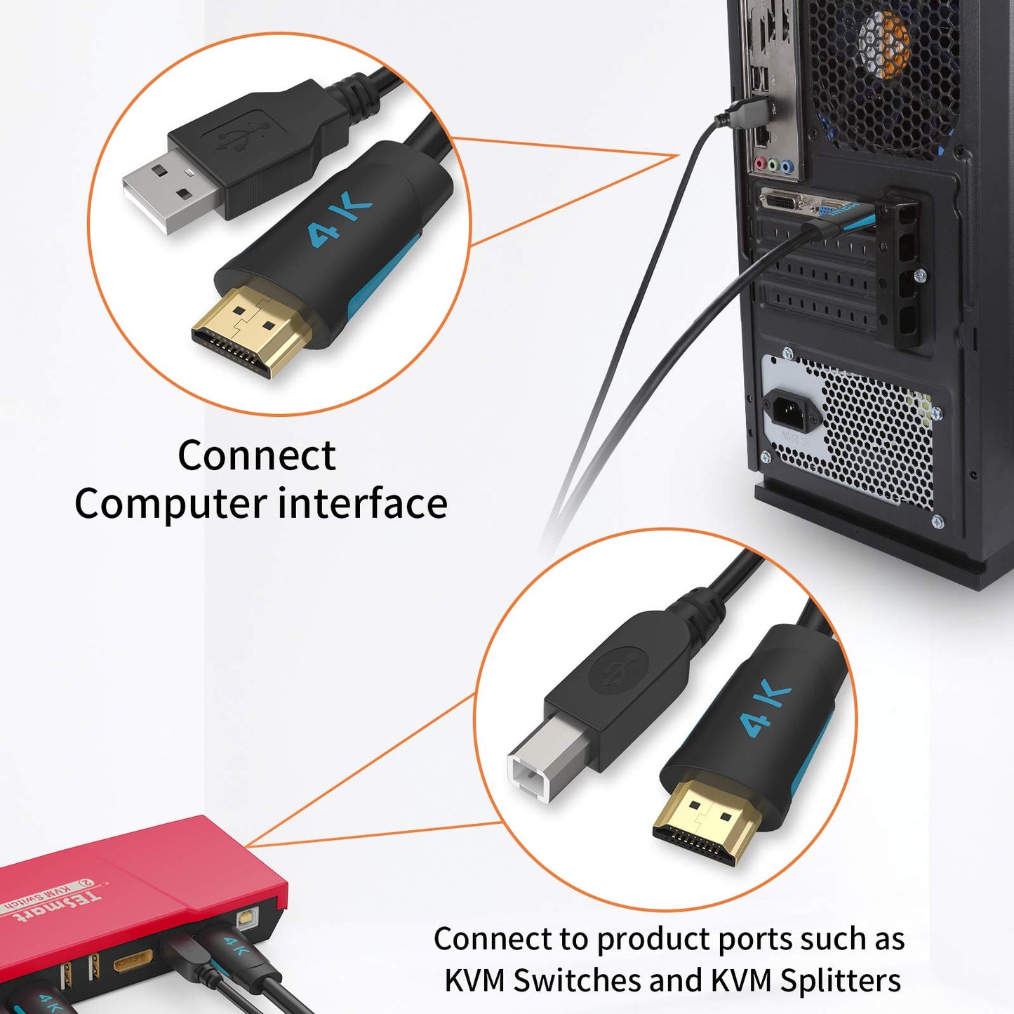 TESmart KVM Switch 2 Monitors 2 Computers 4K@60Hz